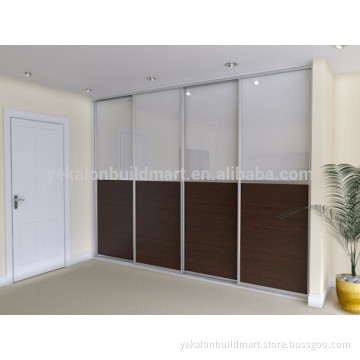 Melamine board and tempered withe painting glass sliding door closet build in wardrobe
